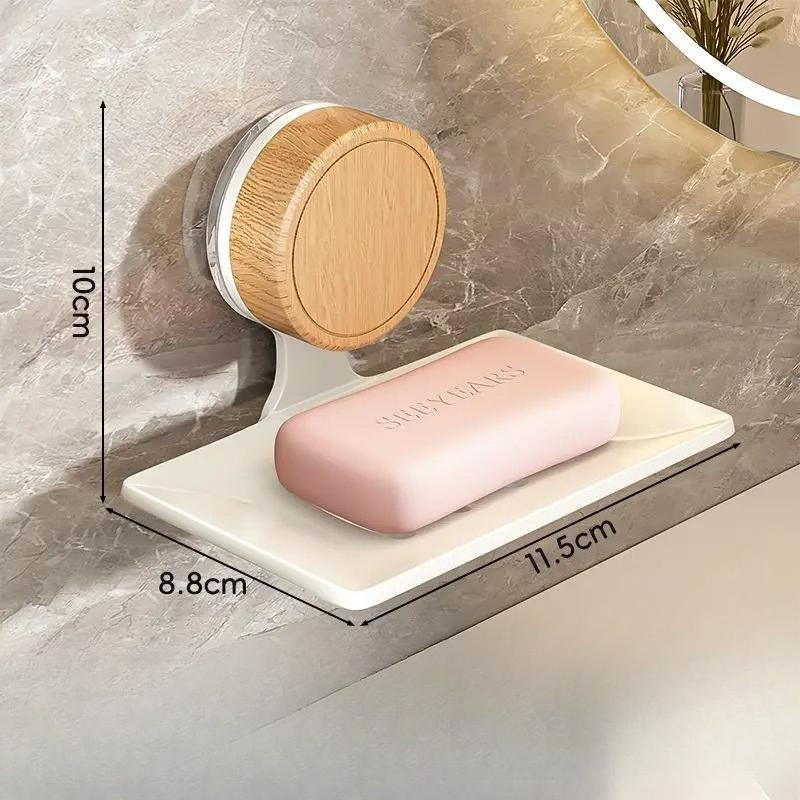 Nordic Style No Need To Drill Holes Wall-mounted Walnut Wood Soap Dish Suction Cup Soap Box Bathroom Toilet Draining Soap Rack