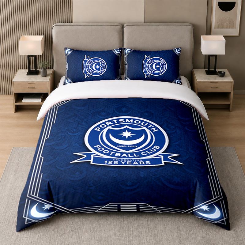 3Pcs Bedding SetPortsmouth FC Soft Bed Sheet and Two Pillowcases Home Bedroom Decor
