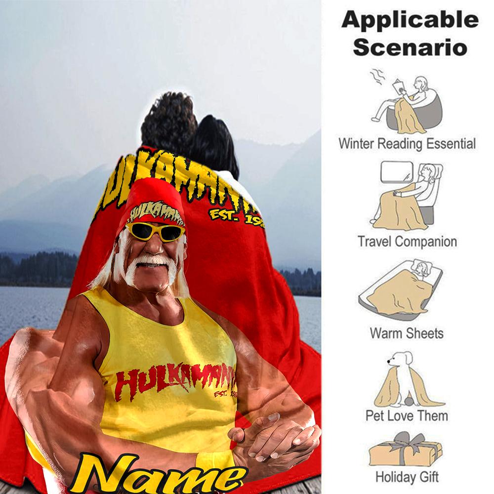 Customiz Name Personality Hulk Hogan Blanket Soft &Warm Sofa Office Bed Travel Lunch Break Blanket, Gift Suitable All Seasons