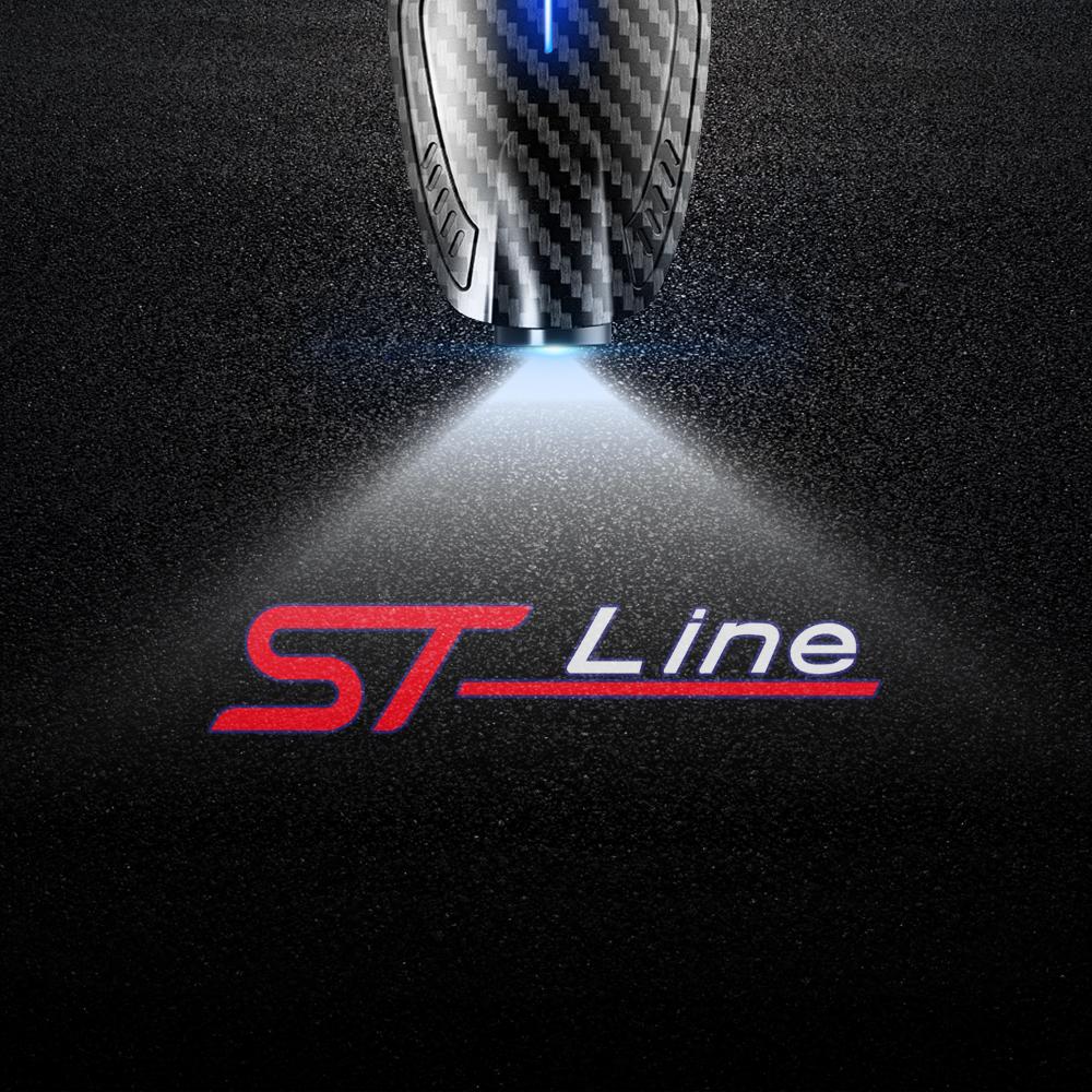 2 шт. USB-перезаряжаемые светодиодные лампы-проекторы с логотипом ST Line для дверей автомобиля, приветственные огни RDC2 для Ford Mondeo Kuga Focus Fiesta