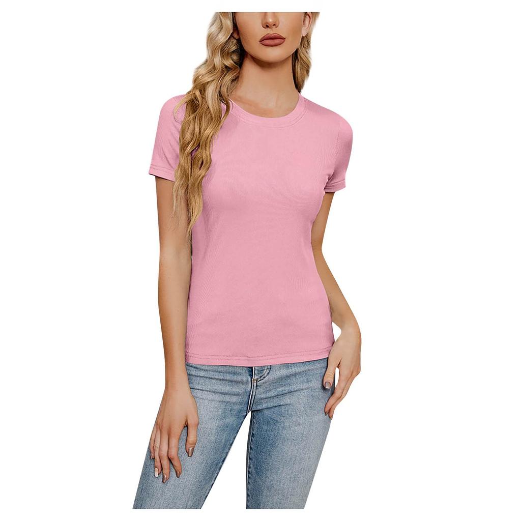 Женская футболка с короткими рукавами и круглым вырезом, облегающий эластичный вязаный свитер