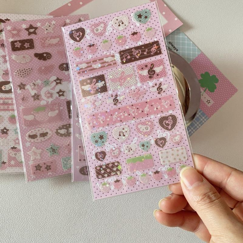Ретро Y2K Розово-коричневый цвет Скрапбук Журнал Наклейка для детей Милые крылья Звезда Сердце Стиль Канцелярская наклейка Студенческие принадлежности