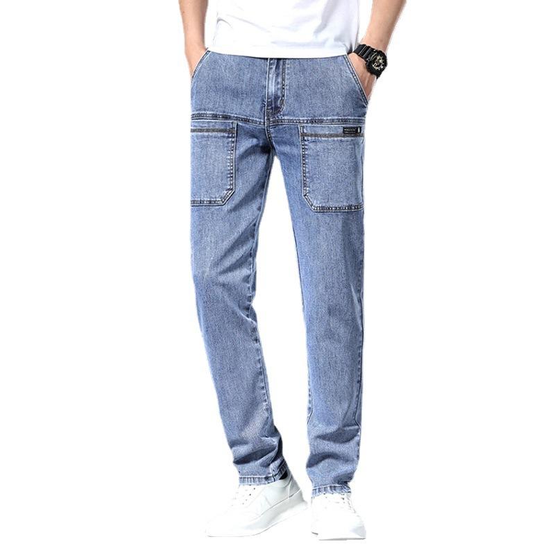 Stretch Men's Jeans Summer New Youth Popular Small Straight Trousers Men's Multi-pocket Casual Trousers