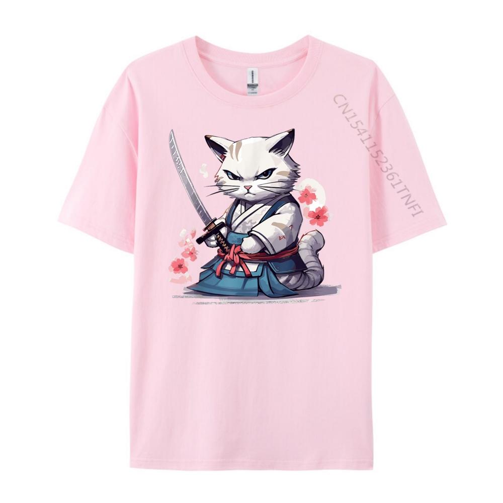 Cat With Katana Japan Cat Samurai Warrior Funny Shirts T Shirts For Unisex Plus Size Family Fashion T Shirt Unisex Cotton T Shirt Men