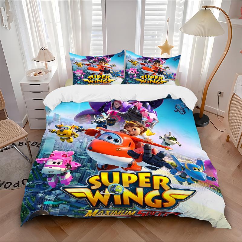 3Pcs Super Wings Adventure Bedding Set Soft Fabric Duvet Cover Pillowcases Home Christmas Xmas Halloween Gift 1 Duvet Cover 2 Pillowcase N1334