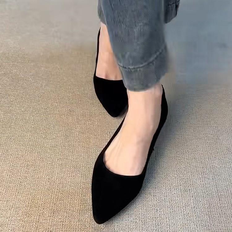 Sheepskin Version~ Leather Suede One-pedal Shallow Mouth Pointed Single Shoes Women's Fashion Retro Inner Height-increasing Commuter Work Shoes