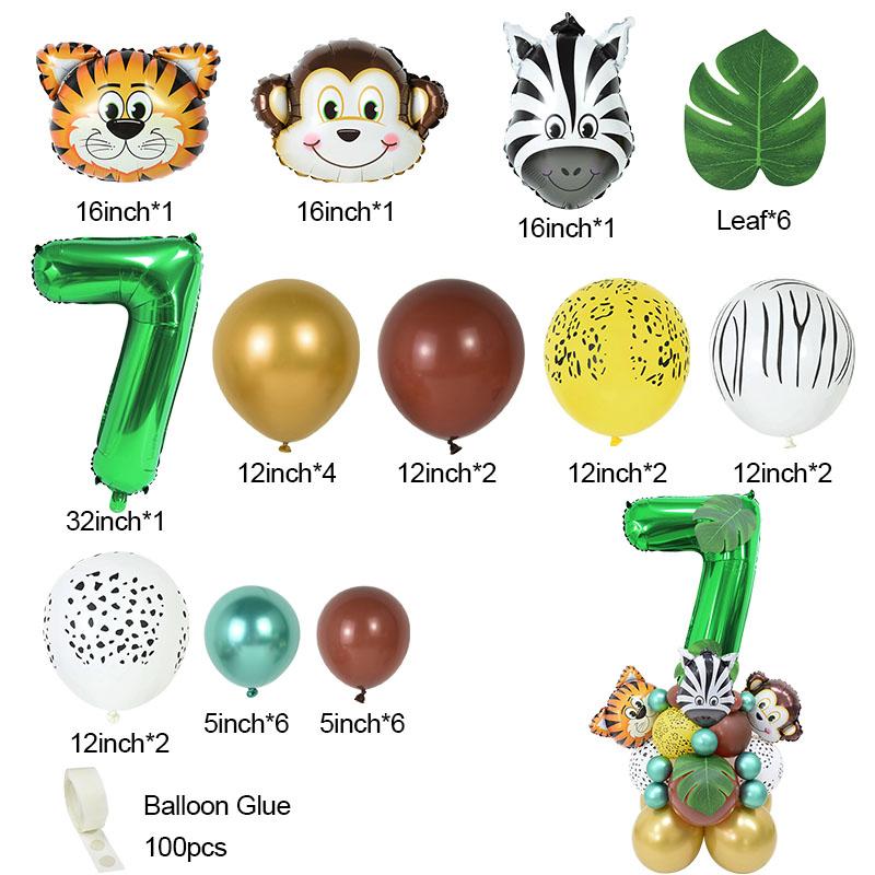 35pcs/set Jungle Safari Party Animal Digital Balloons Kids 1 2 3 4 5 6 7 8 Years Birthday Party Decoration Forest Party Supplies