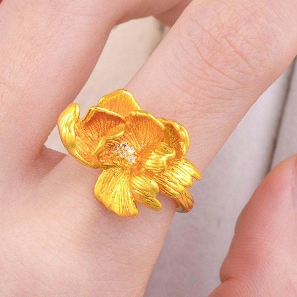 Ancient Peony Rhinestone Rings Gold Plated Gold Jewelry Accessories  Engagement