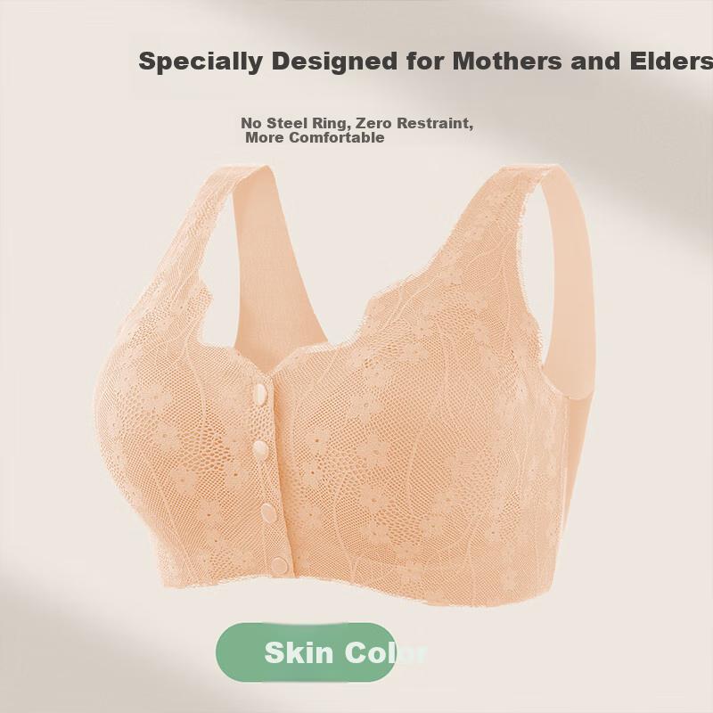 LangSha Women's Wireless Front-Closure Bra, Large Size, Soft Back Design, Autumn Lace Seamless Bra for Middle-Aged And Elderly Wome