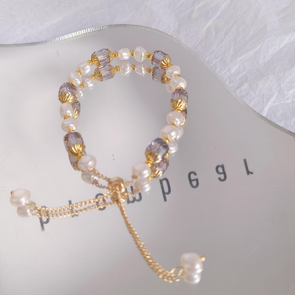 Винтажный браслет из фиолетового хрусталя и жемчуга для женщин, роскошный, нишевый дизайн, аксессуар-браслет для лучшей подруги