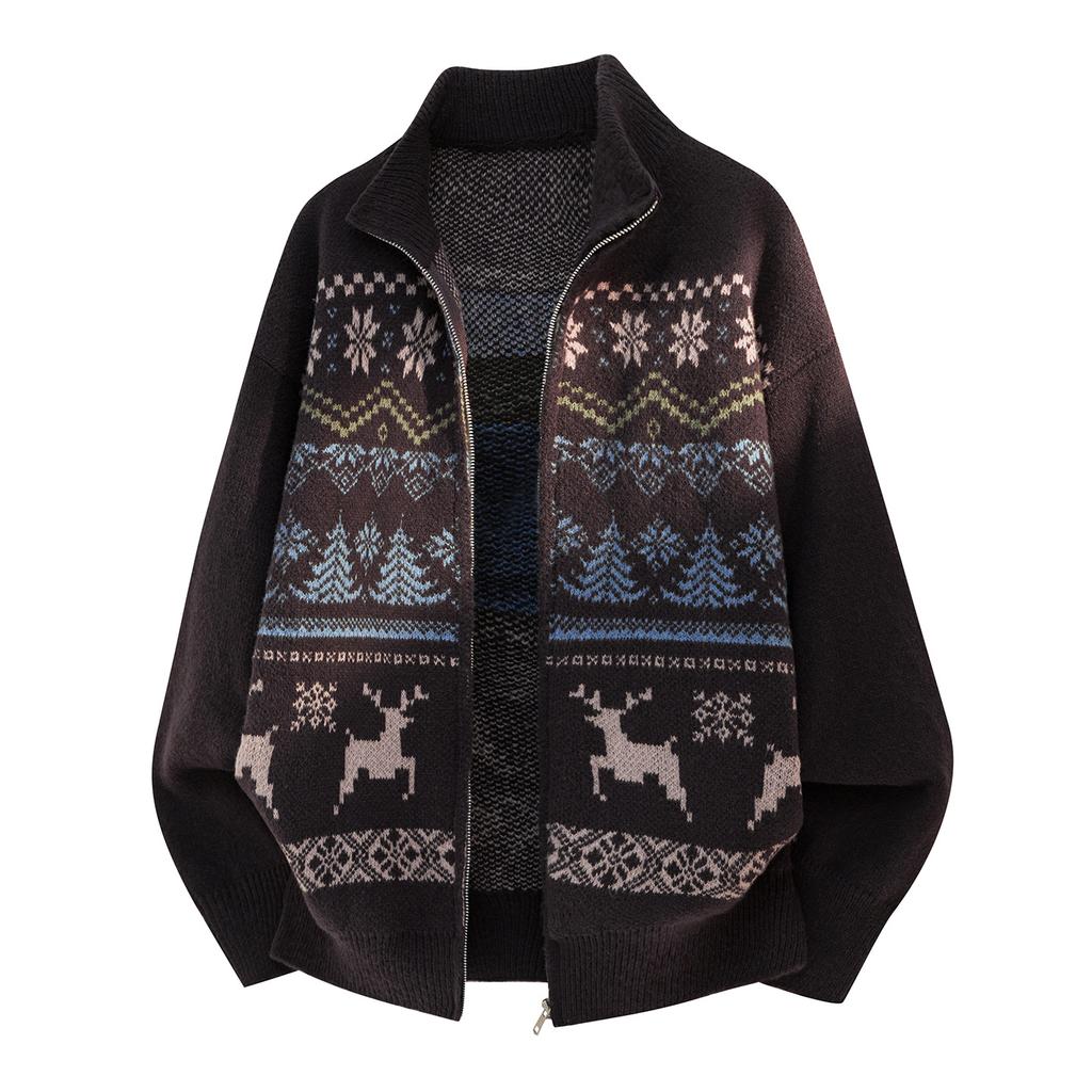 Мужской винтажный кардиган-свитер с жаккардовым узором Fair Isle, свободная вязка, верхняя одежда