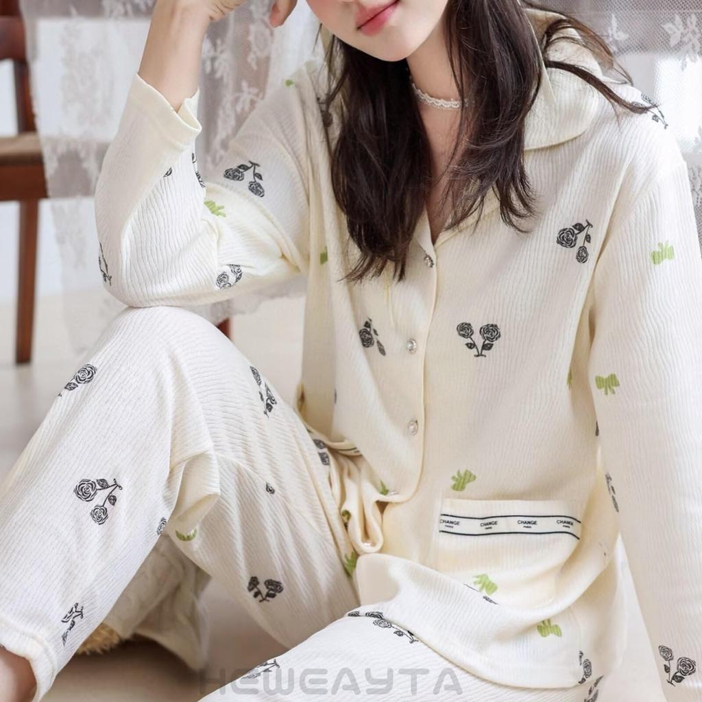 HEWEAYTA Комплект легкой домашней одежды с длинным рукавом и цветочным принтом, свободного кроя, размер женский, пижама с открытой передней частью, на пуговицах, дышащая, удобная, (Белый,