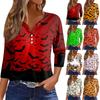 Women's T Shirt Halloween Print Button 3/4 Sleeve Daily Weekend Fashion Basic V- Neck Regular Top