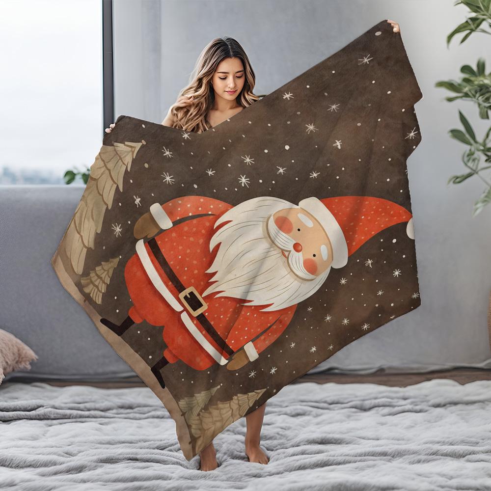 Tuniu Cute Santa Claus Print Fleece Blanket for Bed Sofa Home Decor Gift