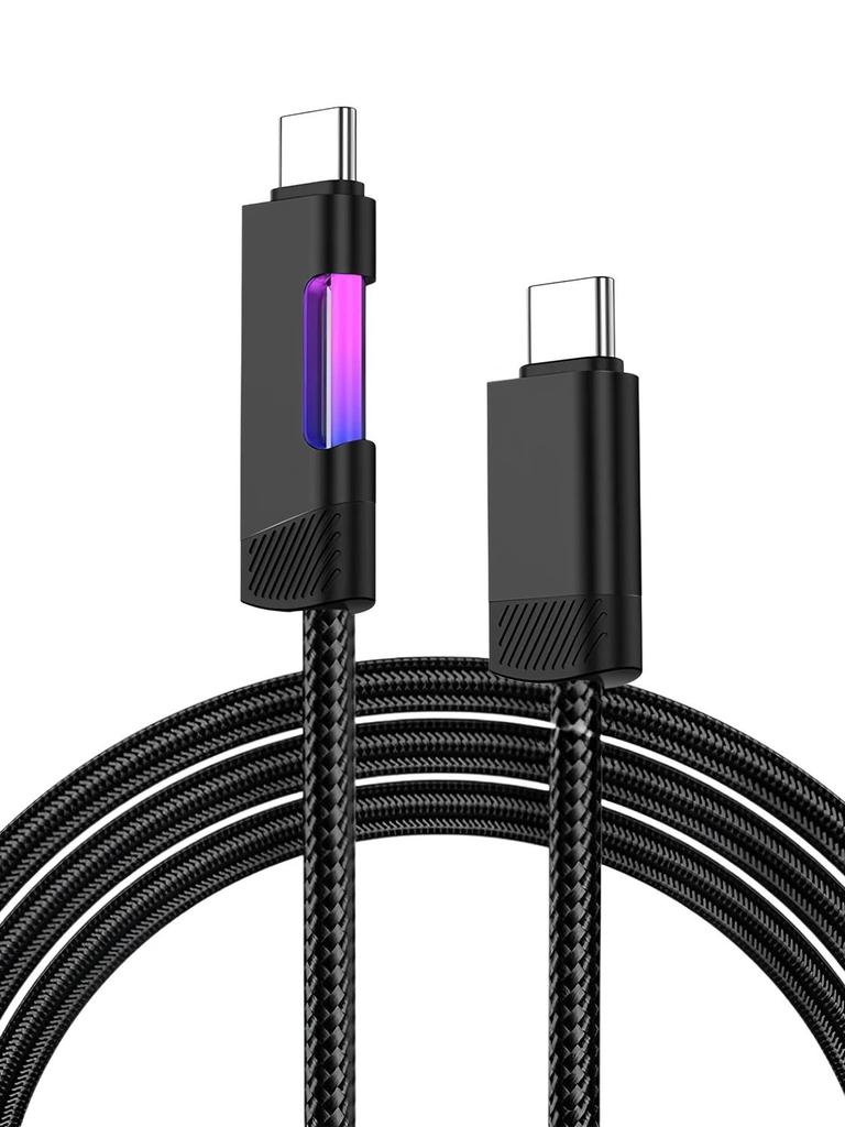 240 Вт 6 А RGB Быстрая зарядка USB Type-C Кабель - Светодиодная подсветка Окружающего освещения Нейлоновая оплетка Кабель для передачи данных для телефона Быстрая зарядка