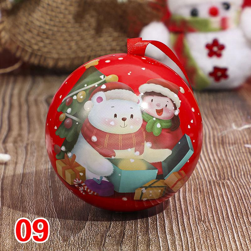 1PC Kids Favors Mini Tin Box Round Empty Case Santa Printing Candy Storage Case Round Ball Shaped