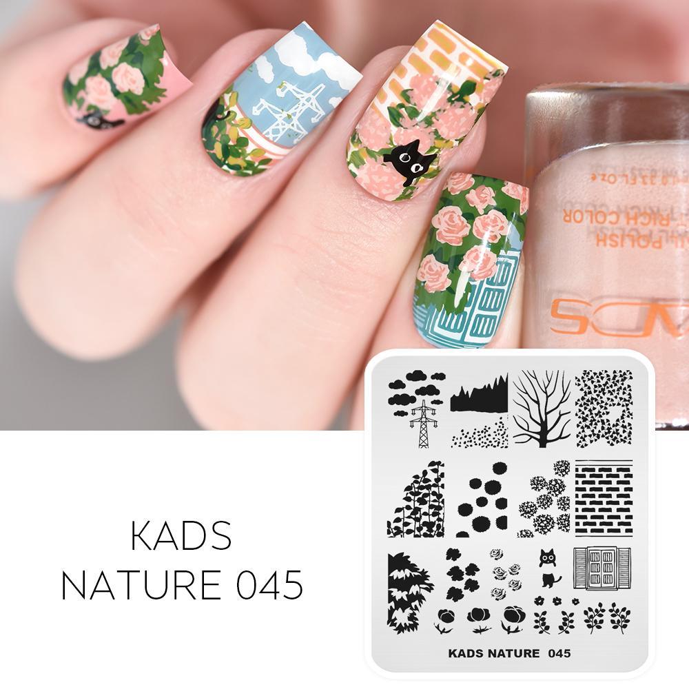 kads Природа 045 штамп для дизайна ногтей роза настенный кошачий узор штамповка ногтей изображение трафареты дизайн для украшения ногтей своими руками