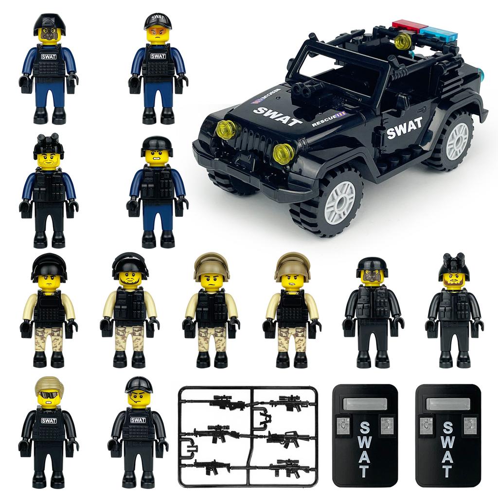 MOC Black SWAT Small Pellet Building Block Doll Police Car Off-road Vehicle Boy Military Set Building Toy