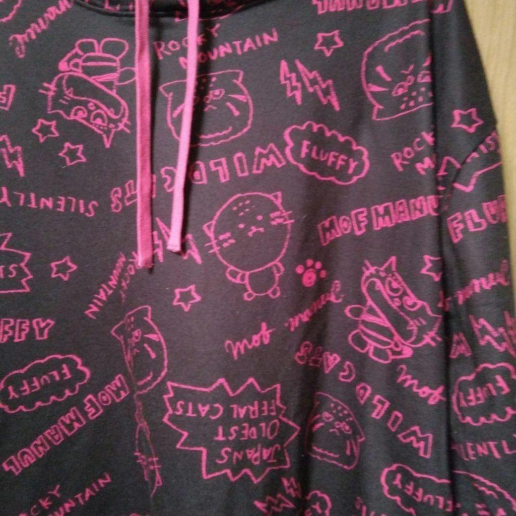 [USED] Mof Manul Black and Pink All-over Print Hoodie