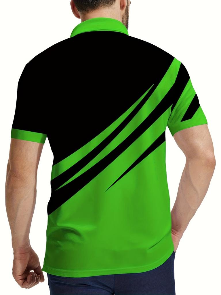 Men's Fashion Classic Color-Block Printed Button- Polo Shirt, New Summer Golf Sports Shirt Top