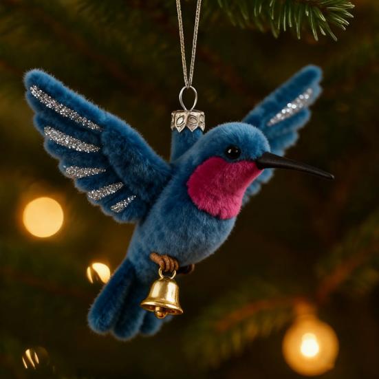 Colorful Hummingbird Christmas Ornament Xmas Tree Car Rearview Mirror Acrylic Hanging Bird Shape Decoration Holiday Party Pendant