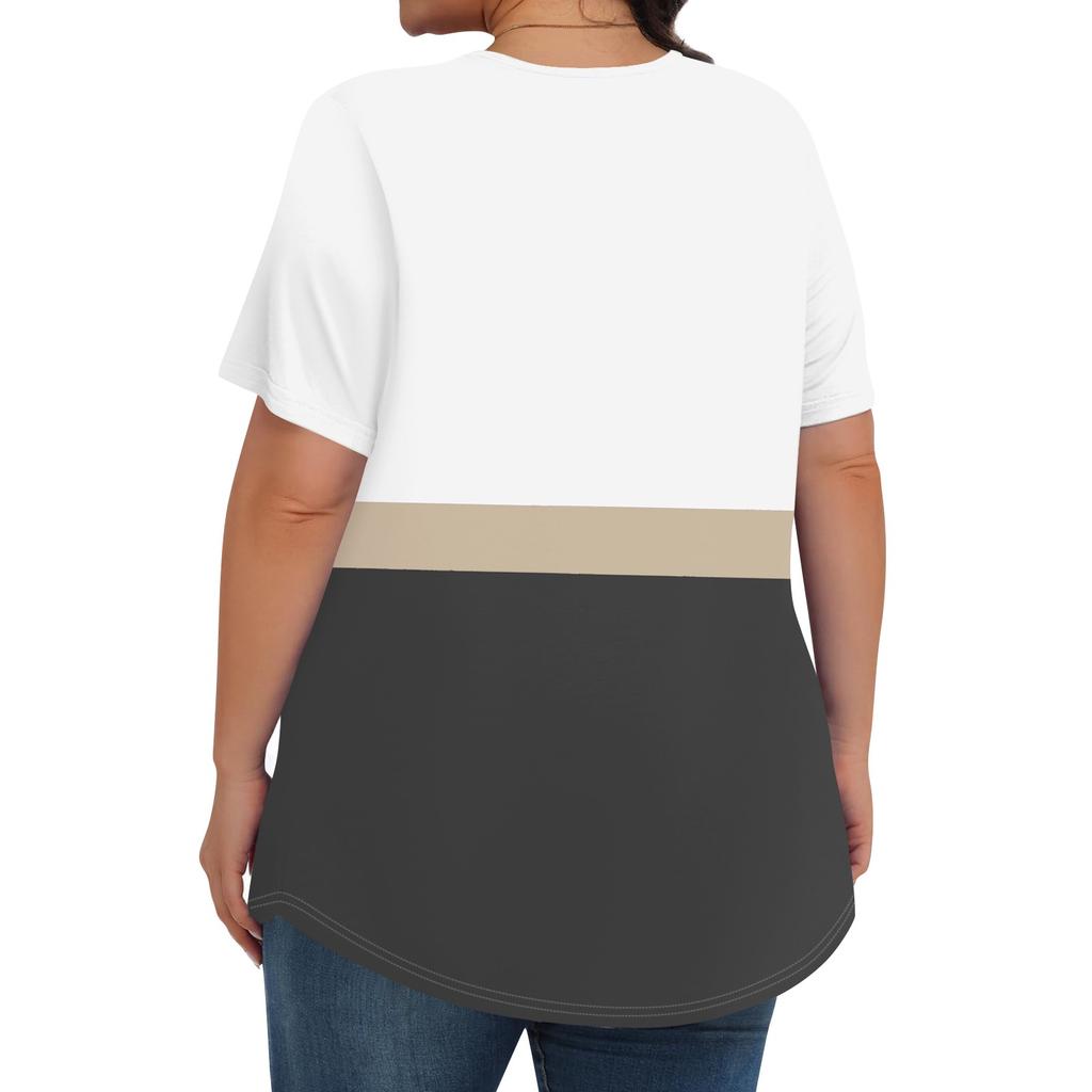 Женский модный повседневный топ с круглым вырезом и короткими рукавами с принтом, женские топы больших размеров