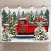 Vintage Red Truck In Snowy Winter Forest Christmas Scene, Washable Iron-Free, Perfect for Holiday Parties, Photo Backdrops