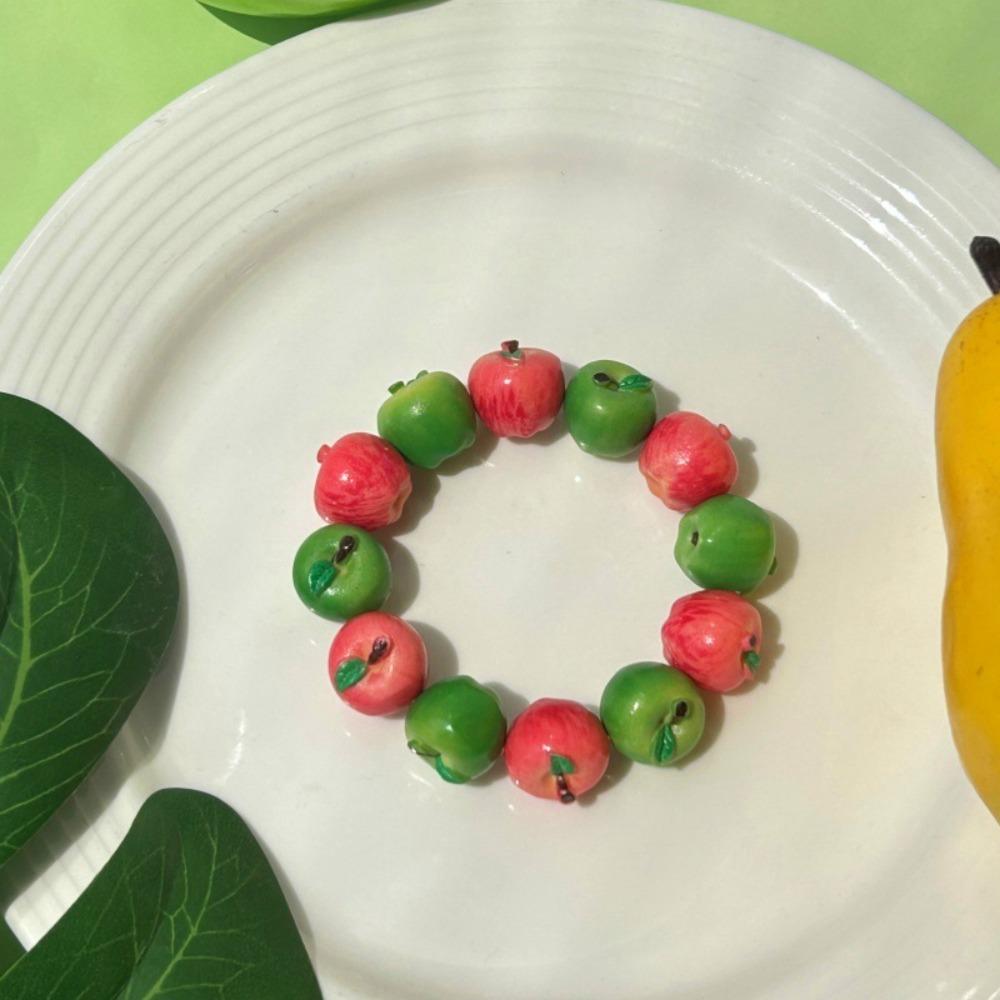 Y2K 3D Fruit Resin Fruit Bracelet Elastic Rope Apple Mangosteen Peach Fruit Beaded Bracelet Multi-color Cartoon Bracelet Summer