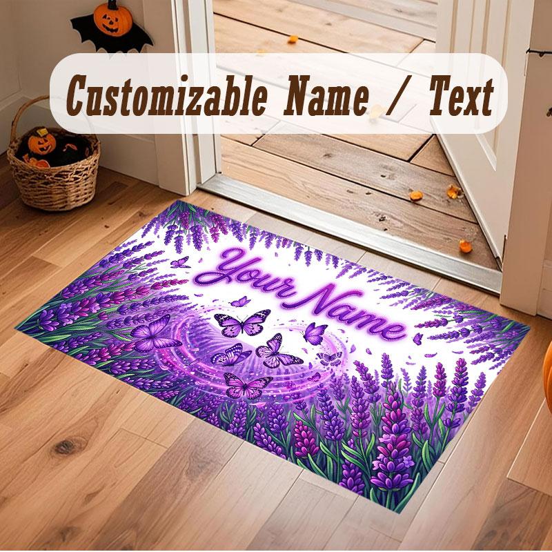 Butterfly Theme Crystal Velvet Floor Rug Personalized Custom Name Text Warm Carpet Home Decoration
