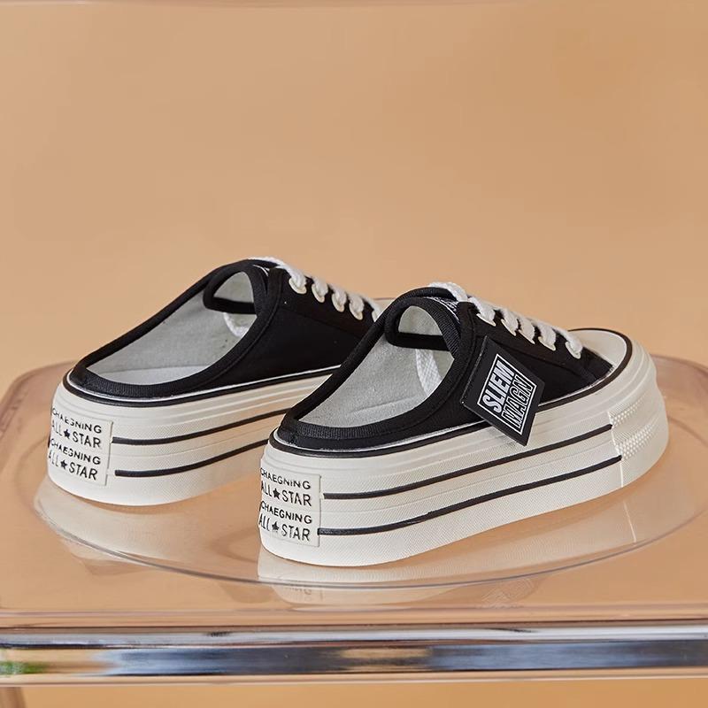 Half Slippers Women's Summer Wear 2025 New Internet Celebrity Explosion Small Thick Sole Heel Canvas Shoes