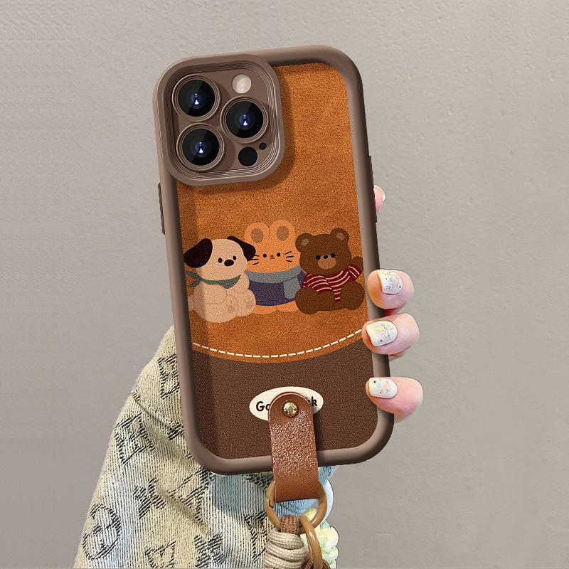 Три ремешка с изображением животных, подходящие для мобильного телефона Apple 16, чехол для iPhone15PRO из овчины 14, силиконовый, противоударный X