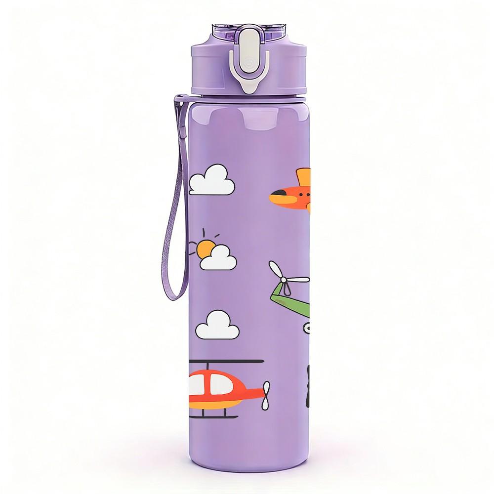 1PC Paper Plane Fly Doodle Pattern 750ml Color Plastic Sports Water Bottle Leakproof Flip Straw Lid Suitable for Sports Office Home Use