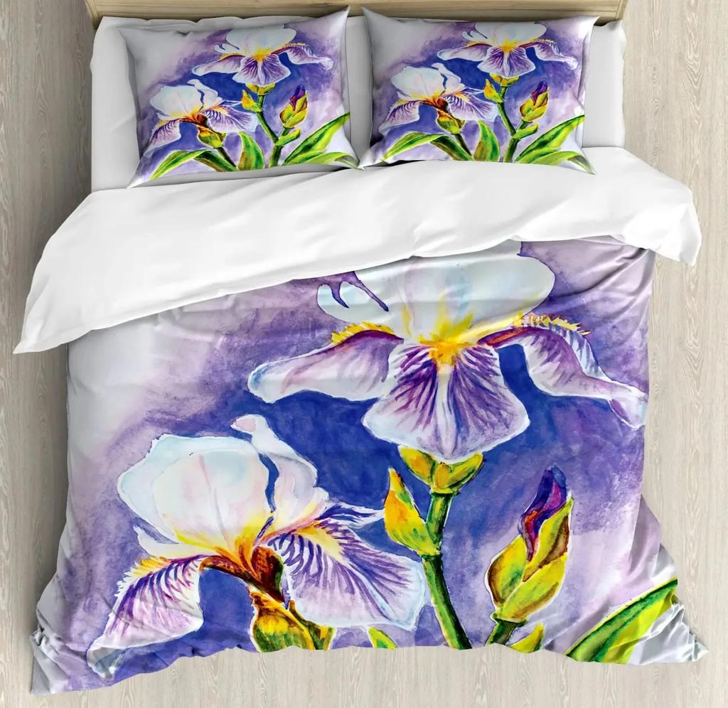 Красочный комплект пододеяльника с цветами,Абстрактный плющ Романтический пейзаж Весенний цветочный арт Природа Комплект постельного белья Полный размер,Бирюзовый Фиолетовый