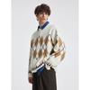 Bodydream Nordic Fair Isle Sweater for Men, Diamond Pattern Knitwear, Color-Blocked Knit Top/Round Neck Wave Craft