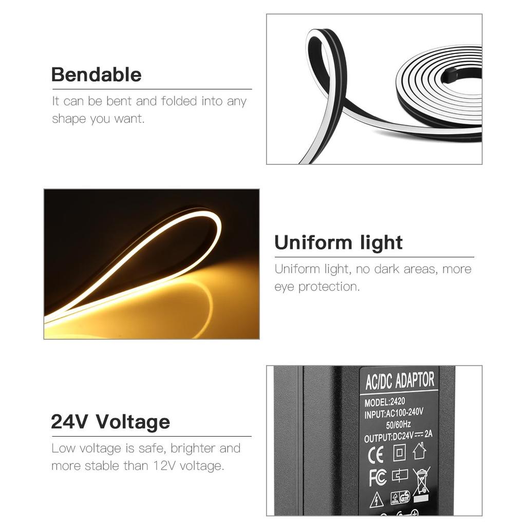 DC24V Black Silicone Tube LED Neon Light Strip With Penetrable Wood Wireless Touch Dimmer Switch DIY Kitchen Cabinet Night Lamp