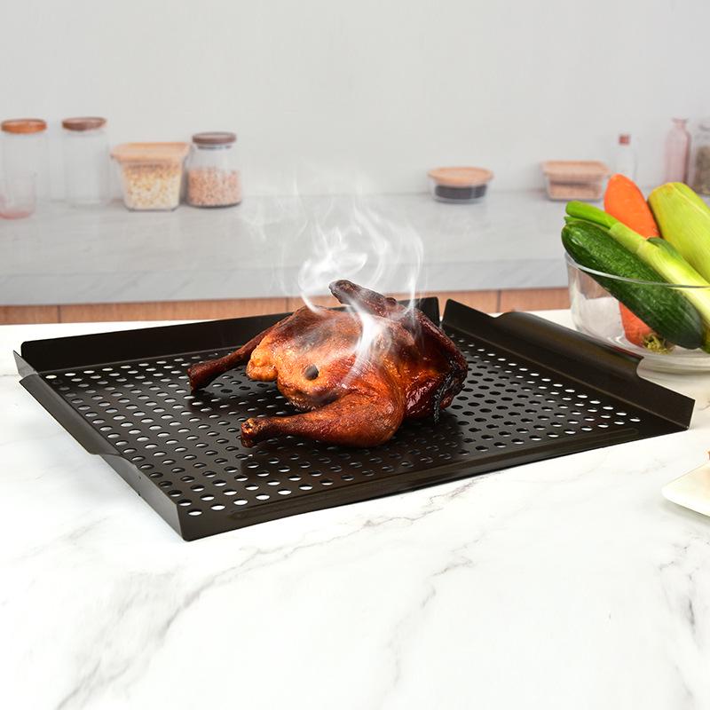 Квадратная сковорода-гриль с антипригарным покрытием - Многофункциональная уличная посуда для барбекю и жарки с перфорированным дизайном
