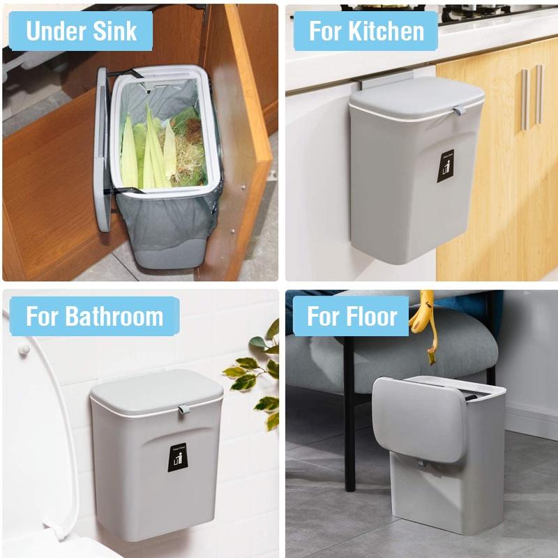 7L/9L Wall Mounted Trash Can Bin with Lid Waste Bin Kitchen Cabinet Door Hanging Trash Bin Garbage Car Recycle Dustbin Rubbish