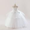 Винтажное тюлевое белое свадебное платье для девочек, элегантное детское праздничное платье принцессы с бантом для подружек невесты для девочек, костюмы на день рождения без рукавов
