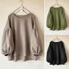 Женские топы с круглым вырезом, пышные, с длинным рукавом, однотонные, свободные, повседневные, блузки, универсальная повседневная одежда