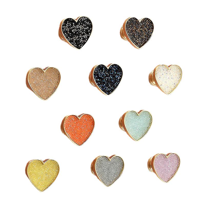 2 шт. Ручка для ящика Оригинальность Без пробивки Мультяшная С бриллиантом Современная ручка-кнопка для ящика Тяга Форма сердца Металлическое основание