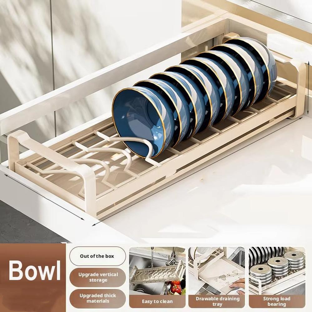 Space Saving Pull Out Dish Rack Built-In Kitchen Drawer Rack Bowl Drain Stand Kitchen Cabinet