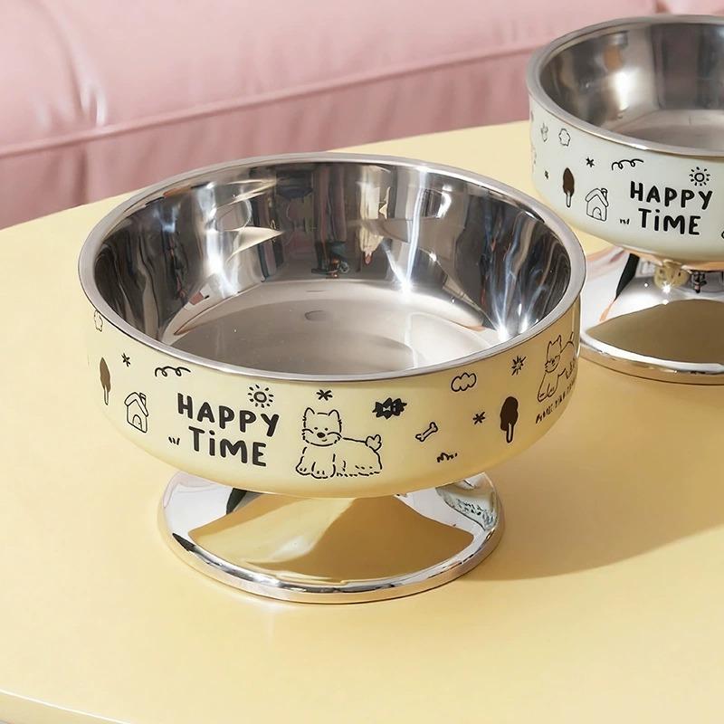 Cuenco elevado de acero inoxidable para gatos, comedero antideslizante para mascotas, protección cervical