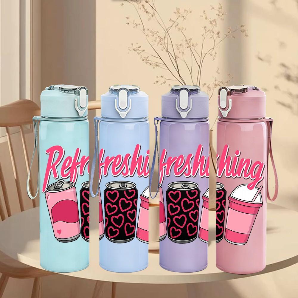 1PC Refreshing Drink Cup Design 750ml Color Plastic Sports Water Bottle Leakproof Flip Straw Lid Suitable for Sports Office Home Use