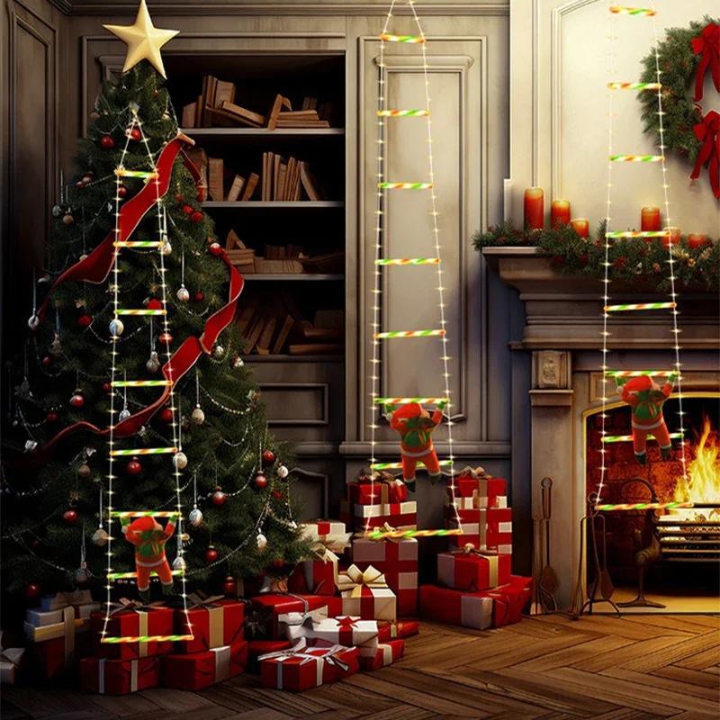 Санта-Клаус, лестница для восхождения, гирлянда, светодиодная лампа, рождественское украшение для сада, новогодняя елка, новогодний подарок, сказочная лампа