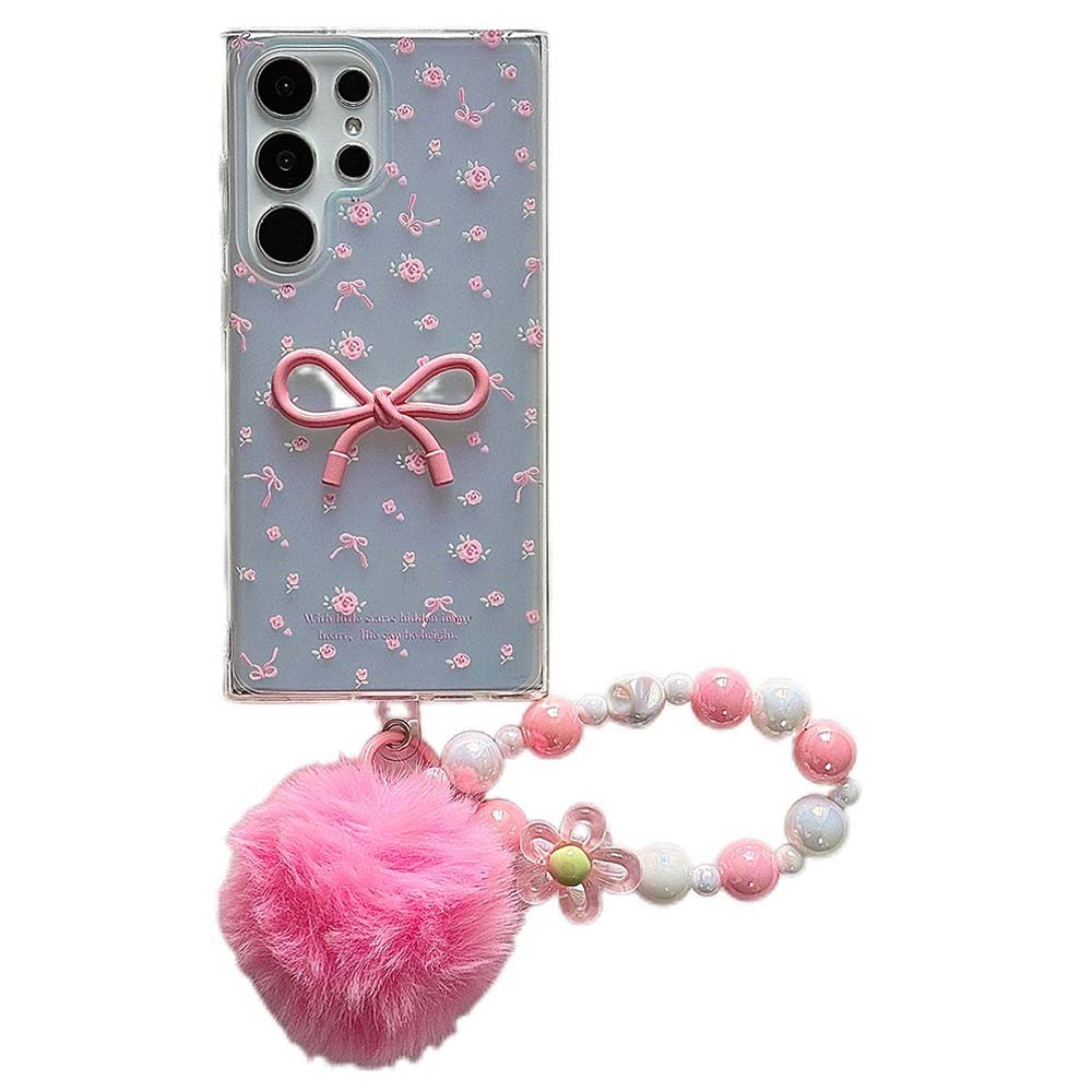For Samsung Galaxy S24 Ultra Case Flower Pattern IMD TPU Phone Cover with Chain