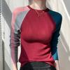 Splicing Knit Base Sweater for Autumn and Winter Slim Fit Women's Clothing with Raglan Sleeves Vintage Sweater