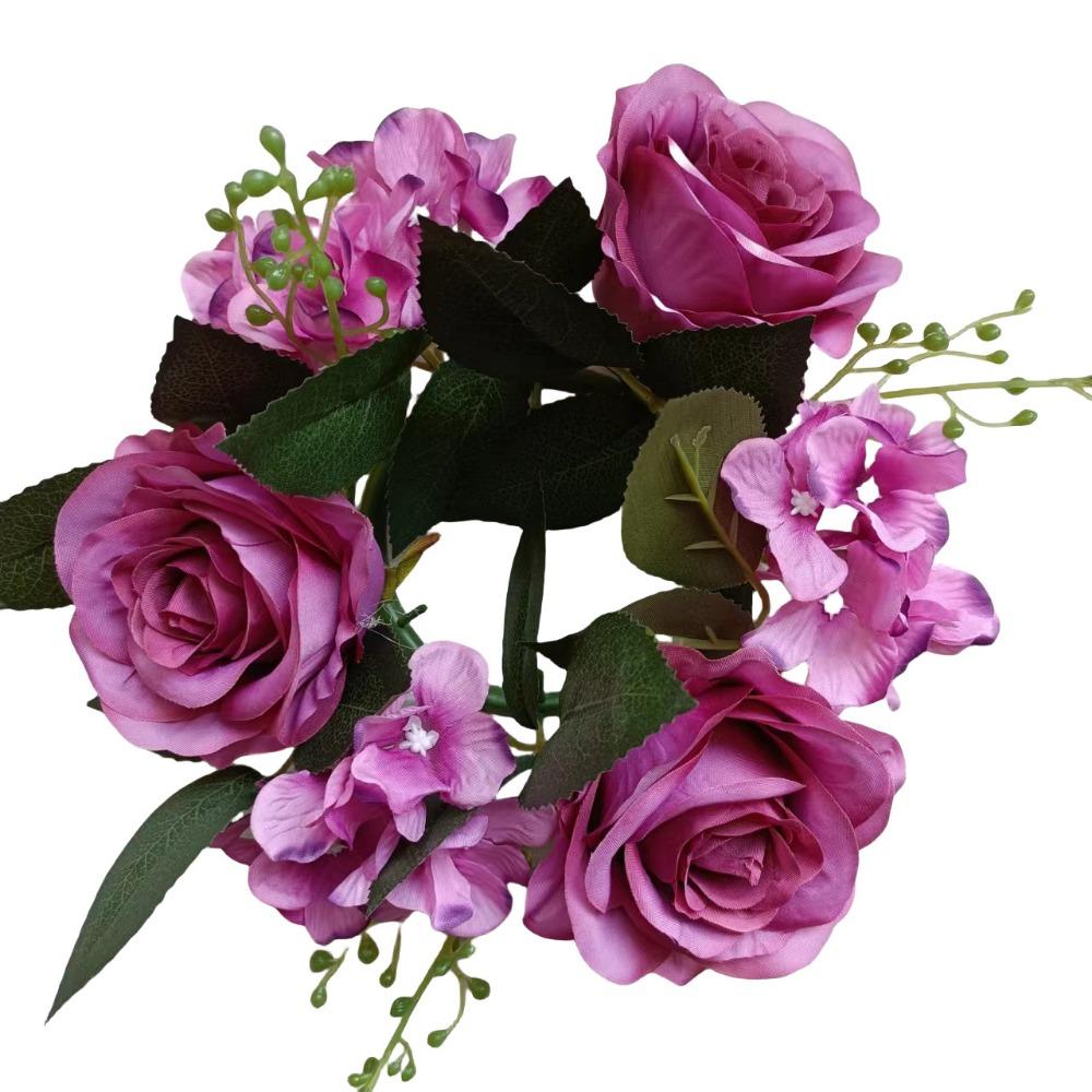 Simulated Candle Rings Wreaths Silk Fake Rose Flower 20cm Artificial Flowers Wedding Decoration