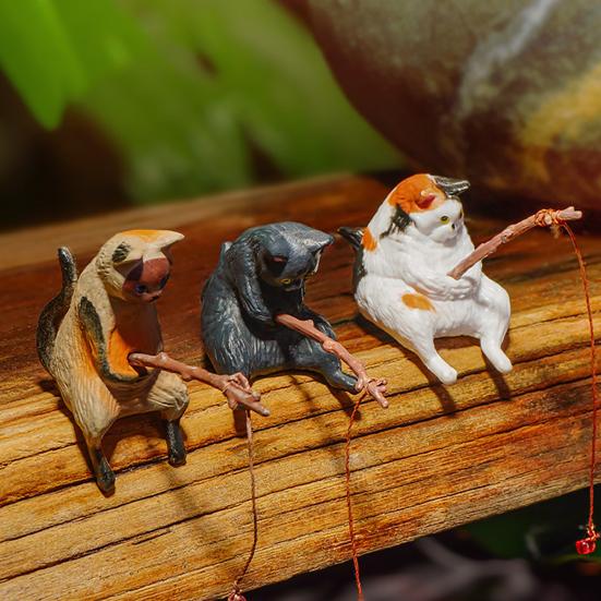 Cat Fishing Figurine Mini Resin Cute Cat Statue Miniature Fish Tank Landscaping Aquarium Decor for Fairy Garden Home Decor