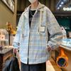 Осенне-зимняя хлопковая утолщенная куртка с капюшоном для мужчин, молодежная, в стиле Гонконга, свободная, студенческая, красивая, клетчатая, верхняя одежда