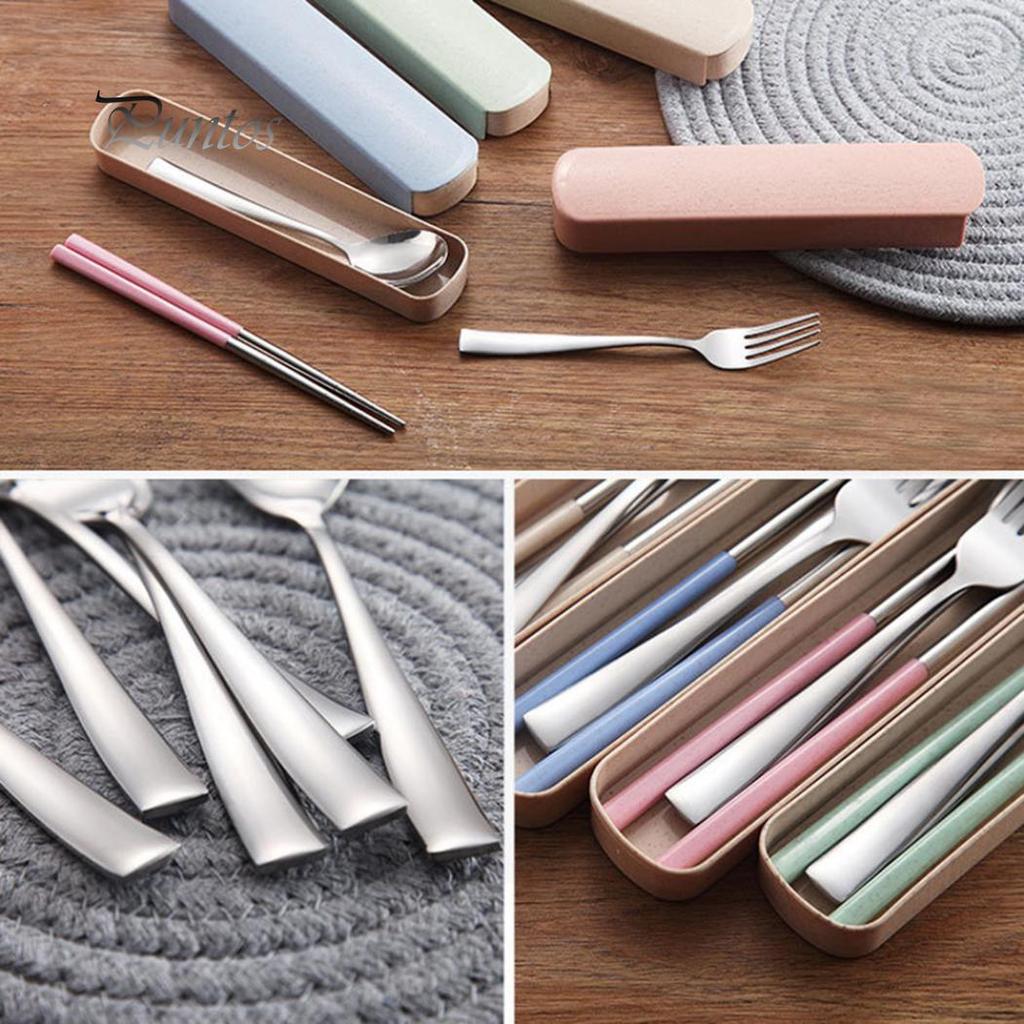 3шт портативная вилка, ложка, палочки для еды, посуда, набор столовых приборов для путешествий и кемпинга с коробкой